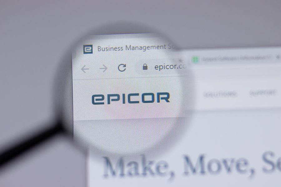 Epicor company logo icon on website, Illustrative Editorial