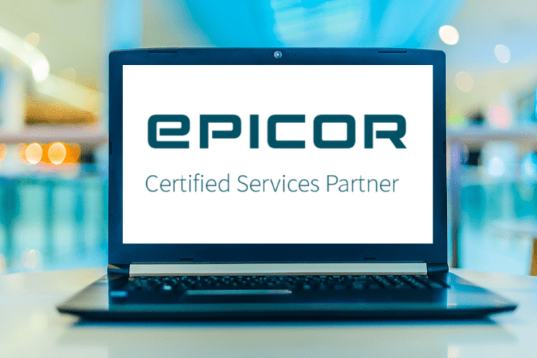 laptop screen with epicor certified services partner logo