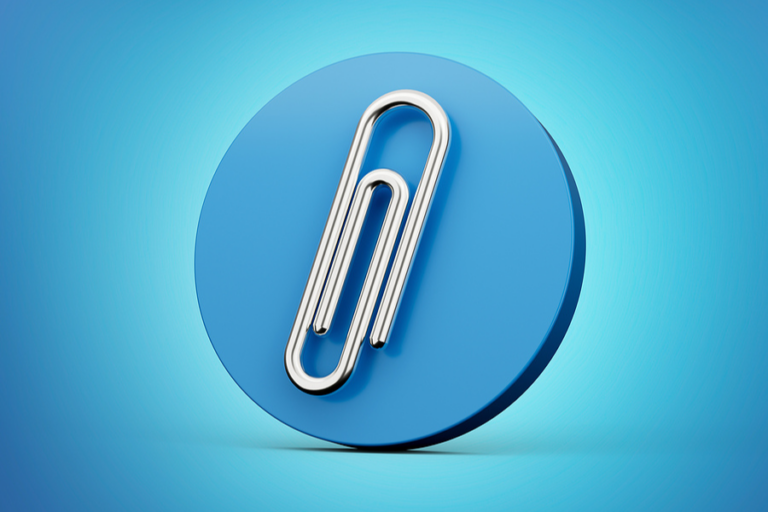 paper clip on blue background to represent email attachments