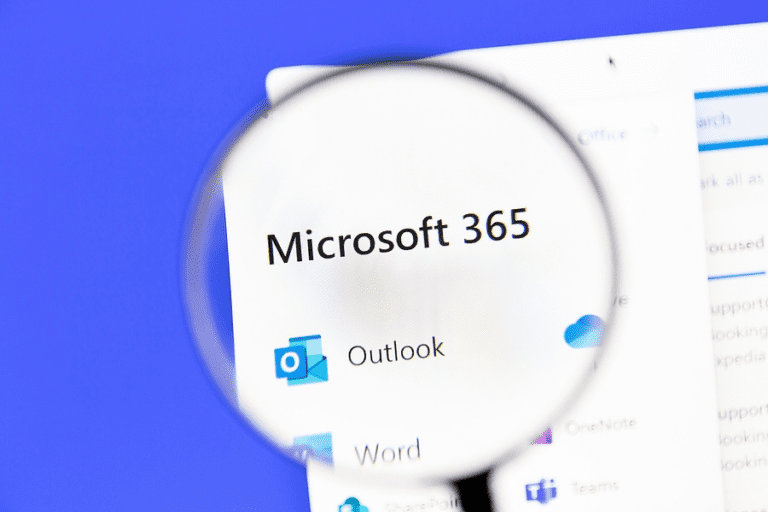 magnifying glass on words Microsoft 365 to illustrate Microsoft 365 Integration