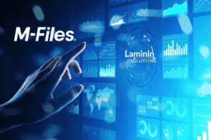 screen showing elaborate file sharing and hand ready to touch - Document Collaboration , M-Files Workspaces