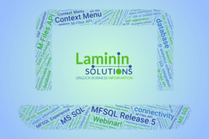 word cloud in the form of a laptop computer with words describing the new MFSQL Release 5